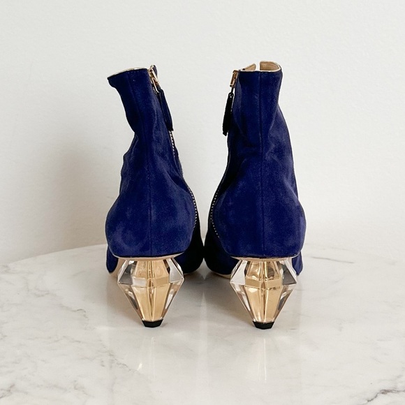 NEW MARION PARKE Navy Suede Pointed Toe Zip Up Heel Ankle Boots Size 37 EU 7 US - Picture 4 of 5